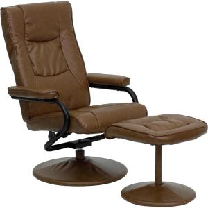 Flash Furniture Rachel Contemporary Multi-Position LeatherSoft Recliner Chair with Ottoman, 360-Degree Swivel Recliner Chair and Ottoman Set, Black(Palimino)