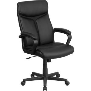 Flash Furniture Raya High Back Black LeatherSoft Executive Swivel Office Chair with Slight Mesh Accent and Arms