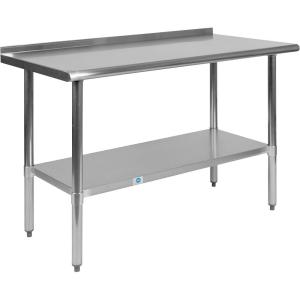Flash Furniture Reader Stainless Steel 18 Gauge Prep and Work Table with 1.5″ Backsplash and Undershelf – NSF Certified – 72″W x 30″D x 36″H(24″ x 48″ with Backsplash)