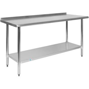 Flash Furniture Reader Stainless Steel 18 Gauge Prep and Work Table with 1.5″ Backsplash and Undershelf – NSF Certified – 72″W x 30″D x 36″H(24″ x 60″ with Backsplash)
