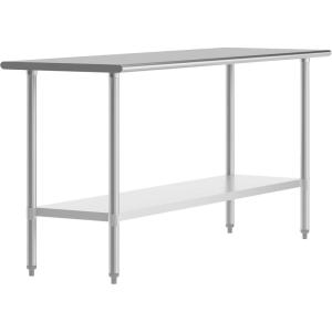 Flash Furniture Reader Stainless Steel 18 Gauge Prep and Work Table with 1.5″ Backsplash and Undershelf – NSF Certified – 72″W x 30″D x 36″H(24″ x 72″ without Backsplash)