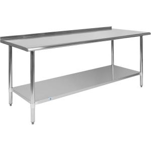 Flash Furniture Reader Stainless Steel 18 Gauge Prep and Work Table with 1.5″ Backsplash and Undershelf – NSF Certified – 72″W x 30″D x 36″H(30″ x 72″ with Backsplash)