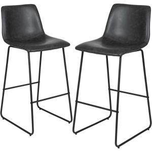 Flash Furniture Reagan 24″ LeatherSoft Counter Height Stools with Footrest, Mid-Century Modern Bucket Style Dining Chairs, Set of 2, Light Gray(Grey)