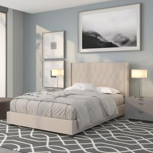 Flash Furniture Riverdale Full Size Tufted Upholstered Platform Bed in Light Gray Fabric(Beige)