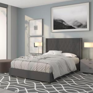 Flash Furniture Riverdale Full Size Tufted Upholstered Platform Bed in Light Gray Fabric(Dark Gray)