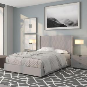 Flash Furniture Riverdale Full Size Tufted Upholstered Platform Bed in Light Gray Fabric(Light Gray)