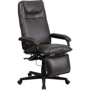 Flash Furniture Robert High Back White LeatherSoft Executive Reclining Ergonomic Swivel Office Chair with Arms(Brown)
