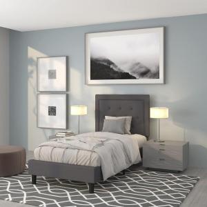 Flash Furniture Roxbury King Size Tufted Upholstered Platform Bed in Beige Fabric(Dark Gray)