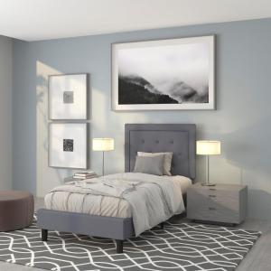 Flash Furniture Roxbury King Size Tufted Upholstered Platform Bed in Beige Fabric(Light Gray)