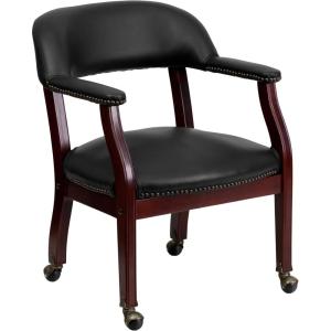 Flash Furniture Sarah Navy Vinyl Luxurious Conference Chair with Accent Nail Trim and Casters(Black Vinyl)