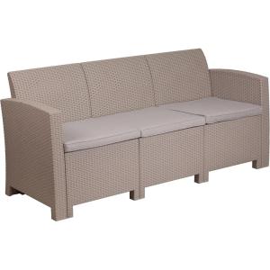 Flash Furniture Seneca Dark Gray Faux Rattan Sofa with All-Weather Seneca Light Gray Cushions(Light Gray)