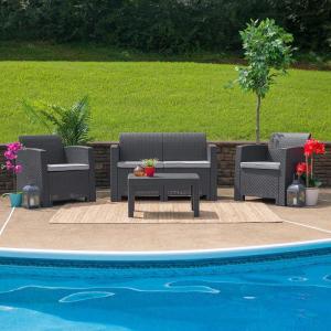 Flash Furniture Seneca Light Gray Faux Rattan Loveseat with All-Weather Light Grey Cushions(Dark Gray)