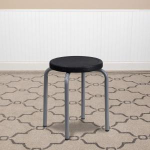 Flash Furniture Stackable Stool with Black Seat and Silver Powder Coated Frame (Pack of 1)(Black)