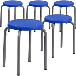 Flash Furniture Stackable Stool with Black Seat and Silver Powder Coated Frame (Pack of 1)(Blue)