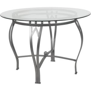 Flash Furniture Syracuse 42” Round Glass Dining Table with Matte Gold Metal Frame(Clear/Silver)