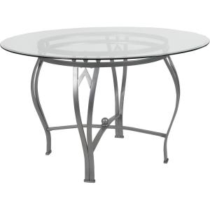 Flash Furniture Syracuse 42” Round Glass Dining Table with Matte Gold Metal Frame(Silver)