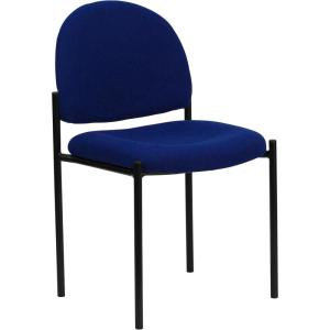 Flash Furniture Tania Comfort Vinyl Upholstered Stackable Side Reception Chair with Padded Seat, Modern Stackable Chair for Living Room/Office, Black(Navy Fabric)