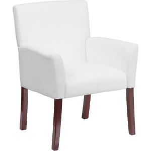 Flash Furniture Taylor LeatherSoft Upholstered Executive Side Reception Chair, Lobby Chair with Cushions and Padded Arms, Black(White)