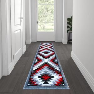 Flash Furniture Teagan Collection Southwestern Style Area Rug – Olefin Red Accent Rug – 2′ x 7′ – Jute Backing – Entryway, Living Room, Bedroom(Red)