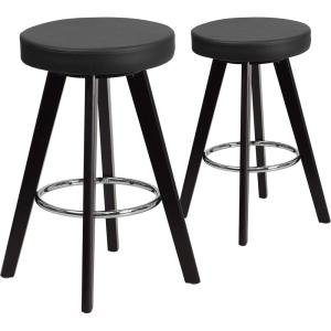 Flash Furniture Trenton Series 24” High Contemporary Cappuccino Wood Counter Height Stool with White Vinyl Seat (Pack of 2)(Black)