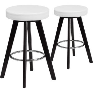 Flash Furniture Trenton Series 24” High Contemporary Cappuccino Wood Counter Height Stool with White Vinyl Seat (Pack of 2)(White)