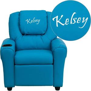 Flash Furniture Turquoise Vinyl DG-ULT Turq-TXTEMB-GG: Personalized Kids Recliner with Cup Holder and Headrest