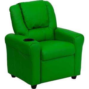 Flash Furniture Vana Vinyl Kids Recliner with Cup Holder, Headrest, and Safety Recline, Contemporary Reclining Chair for Kids, Supports up to 90 lbs., Beige(Green Vinyl)