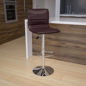 Flash Furniture Vincent Modern Adjustable Height Barstool with Footrest and Padded Mid-Back, Upholstered Vinyl Bar/Counter Height Stool, White/Chrome(Brown)
