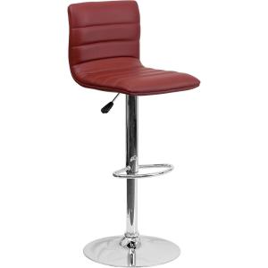 Flash Furniture Vincent Modern Adjustable Height Barstool with Footrest and Padded Mid-Back, Upholstered Vinyl Bar/Counter Height Stool, White/Chrome(Burgundy)