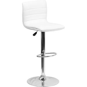 Flash Furniture Vincent Modern Adjustable Height Barstool with Footrest and Padded Mid-Back, Upholstered Vinyl Bar/Counter Height Stool, White/Chrome(White)