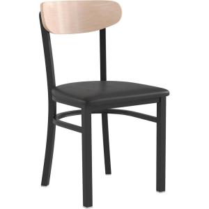Flash Furniture Wright Commercial Grade Dining Chair – Natural Birch Finish Solid Wood Seat and Boomerang Back – 500 LB. Capacity Black Steel Frame(Natural Birch Wood Back/Black Vinyl Seat)