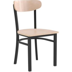 Flash Furniture Wright Commercial Grade Dining Chair – Natural Birch Finish Solid Wood Seat and Boomerang Back – 500 LB. Capacity Black Steel Frame(Natural Birch)