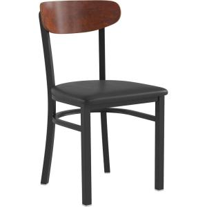 Flash Furniture Wright Commercial Grade Dining Chair – Natural Birch Finish Solid Wood Seat and Boomerang Back – 500 LB. Capacity Black Steel Frame(Walnut Wood Back/Black Vinyl Seat)