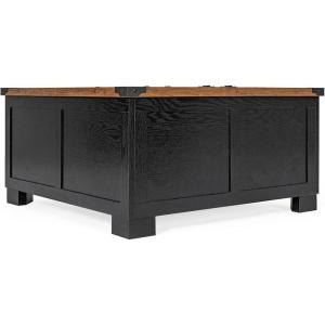 Flash Furniture Wyatt Farmhouse Coffee Table with Storage, Square Coffee Table with Hinged Lift Top and Hidden Storage, 35.75″ Square, Two-Toned White/Rustic Oak(Black)