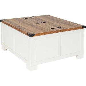 Flash Furniture Wyatt Farmhouse Coffee Table with Storage, Square Coffee Table with Hinged Lift Top and Hidden Storage, 35.75″ Square, Two-Toned White/Rustic Oak(White)