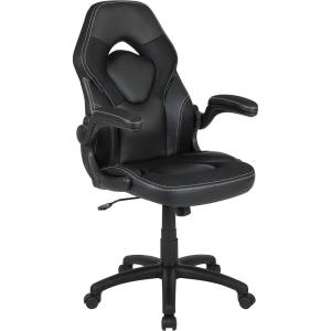 Flash Furniture X10 High-Back LeatherSoft Racing Style Gaming Chair with Flip-Up Arms, Ergonomic Padded Swivel Computer Chair, Red/Black(Black)