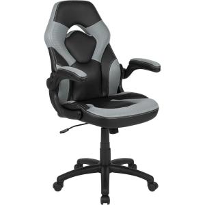 Flash Furniture X10 High-Back LeatherSoft Racing Style Gaming Chair with Flip-Up Arms, Ergonomic Padded Swivel Computer Chair, Red/Black(Grey)