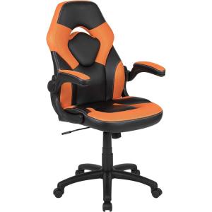 Flash Furniture X10 High-Back LeatherSoft Racing Style Gaming Chair with Flip-Up Arms, Ergonomic Padded Swivel Computer Chair, Red/Black(Orange)