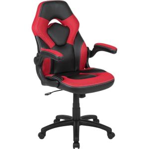 Flash Furniture X10 High-Back LeatherSoft Racing Style Gaming Chair with Flip-Up Arms, Ergonomic Padded Swivel Computer Chair, Red/Black(Red)