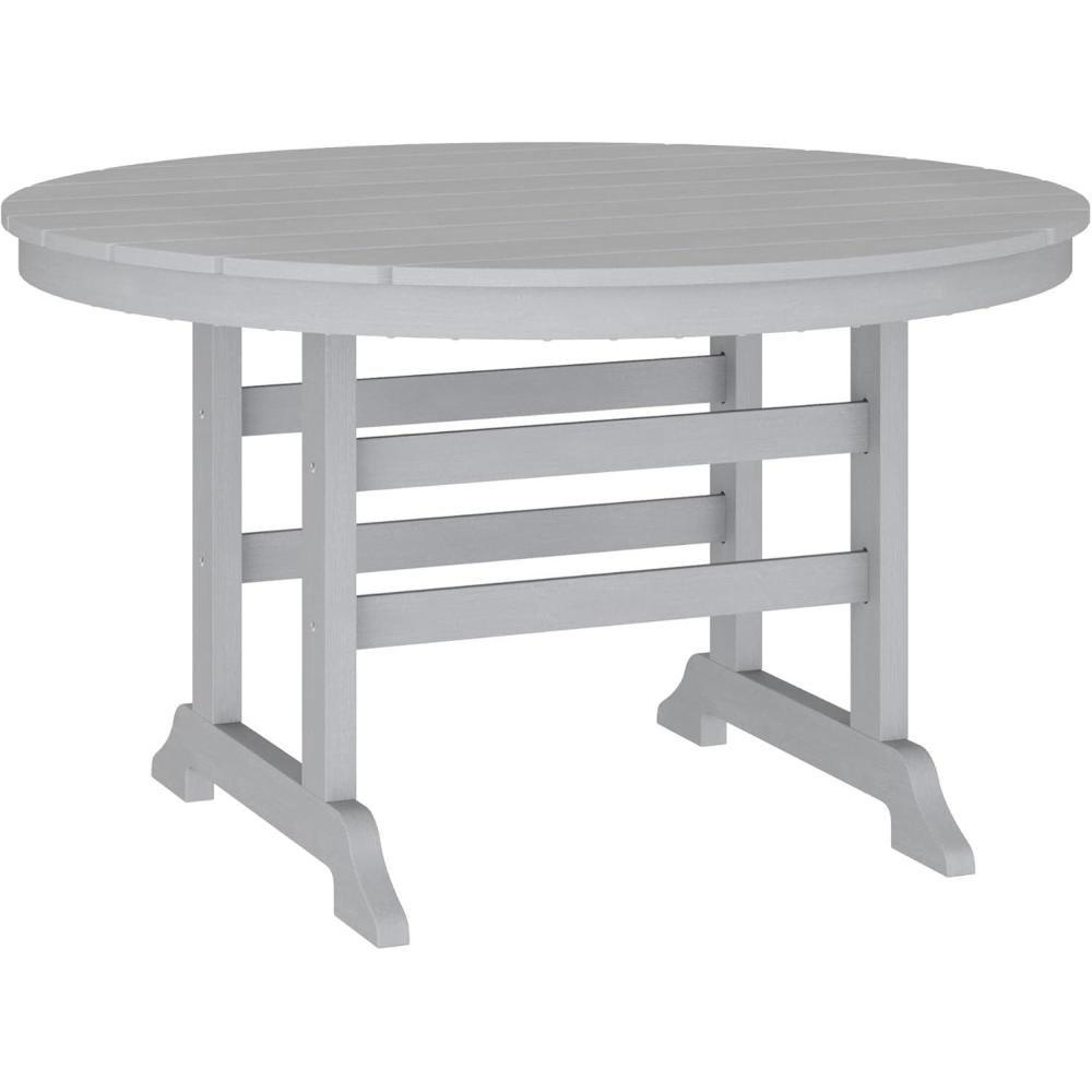 imageFlash Furniture Colonel Outdoor Dining Table for 4 Commercial Grade AllWeather Recycled HDPE Adirondack Style Table UV Fade Resistant 48quot Round WhiteGrey