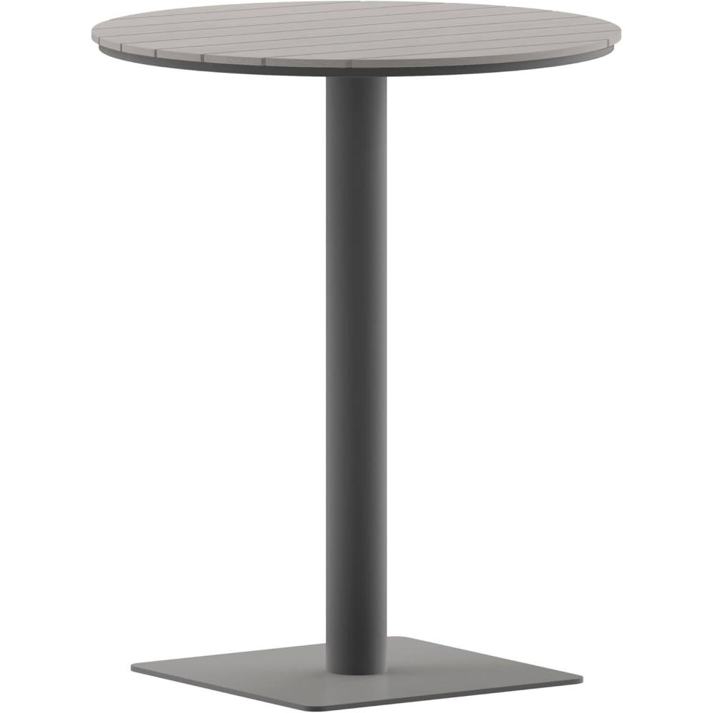 imageFlash Furniture Finch Commercial Grade Round 24quot Table with Faux Teak Poly Slats and Steel Frame NaturalGrayGray TopGray Frame