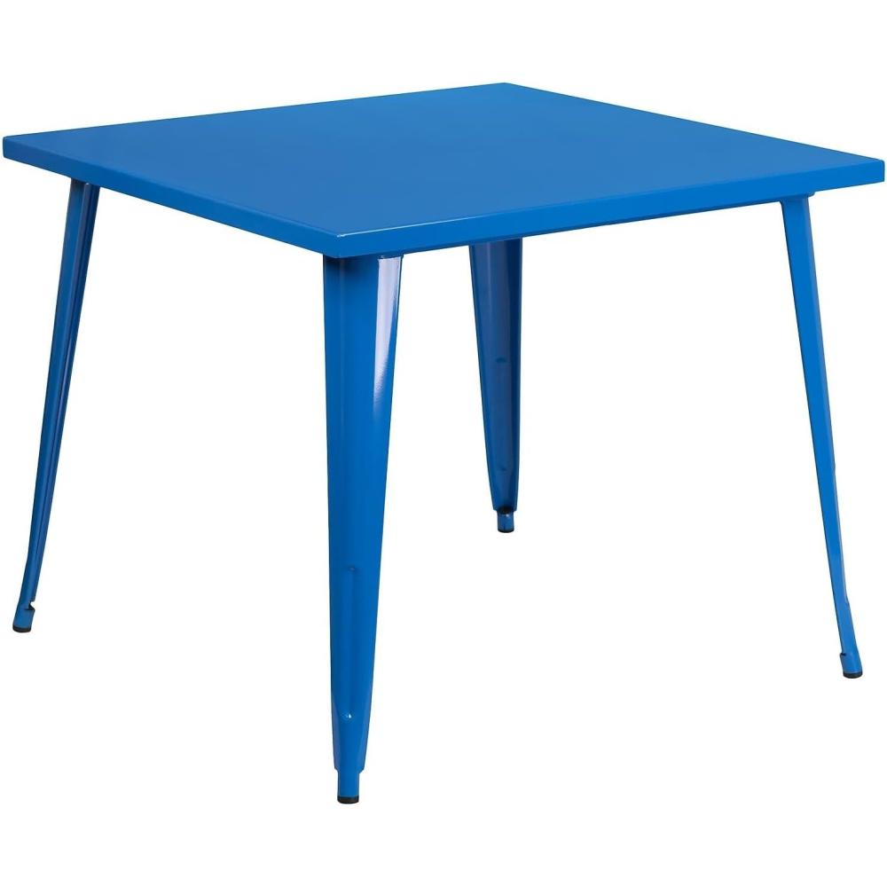 imageFlash Furniture Parker Commercial Grade 355quot Square Black Metal IndoorOutdoor TableBlue