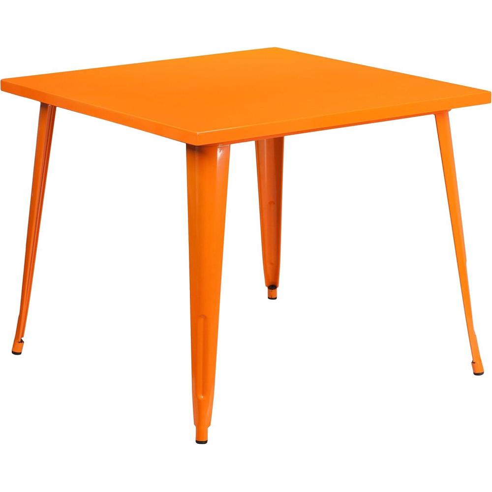 imageFlash Furniture Parker Commercial Grade 355quot Square Black Metal IndoorOutdoor TableOrange