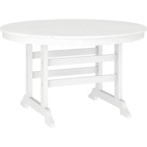 Flash Furniture Colonel Outdoor Dining Table for 4, Commercial Grade All-Weather Recycled HDPE Adirondack Style Table, UV Fade Resistant, 48″ Round, White(White)