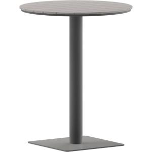 Flash Furniture Finch Commercial Grade Round 24″ Table with Faux Teak Poly Slats and Steel Frame, Natural/Gray(Gray Top/Gray Frame)