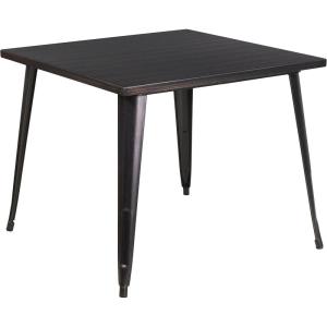 Flash Furniture Parker Commercial Grade 35.5″ Square Black Metal Indoor-Outdoor Table(Black-antique Gold)