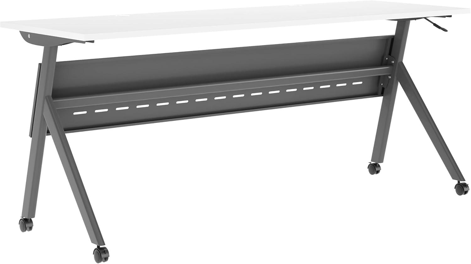 imageFlash Furniture Davis Commercial Nesting Flip Training Table HeavyDuty Steel Frame and YLegs Modesty Panel 1quot Thick Tabletop 60quot x 24quot Gray TopBlack FrameWhite TopGray Frame
