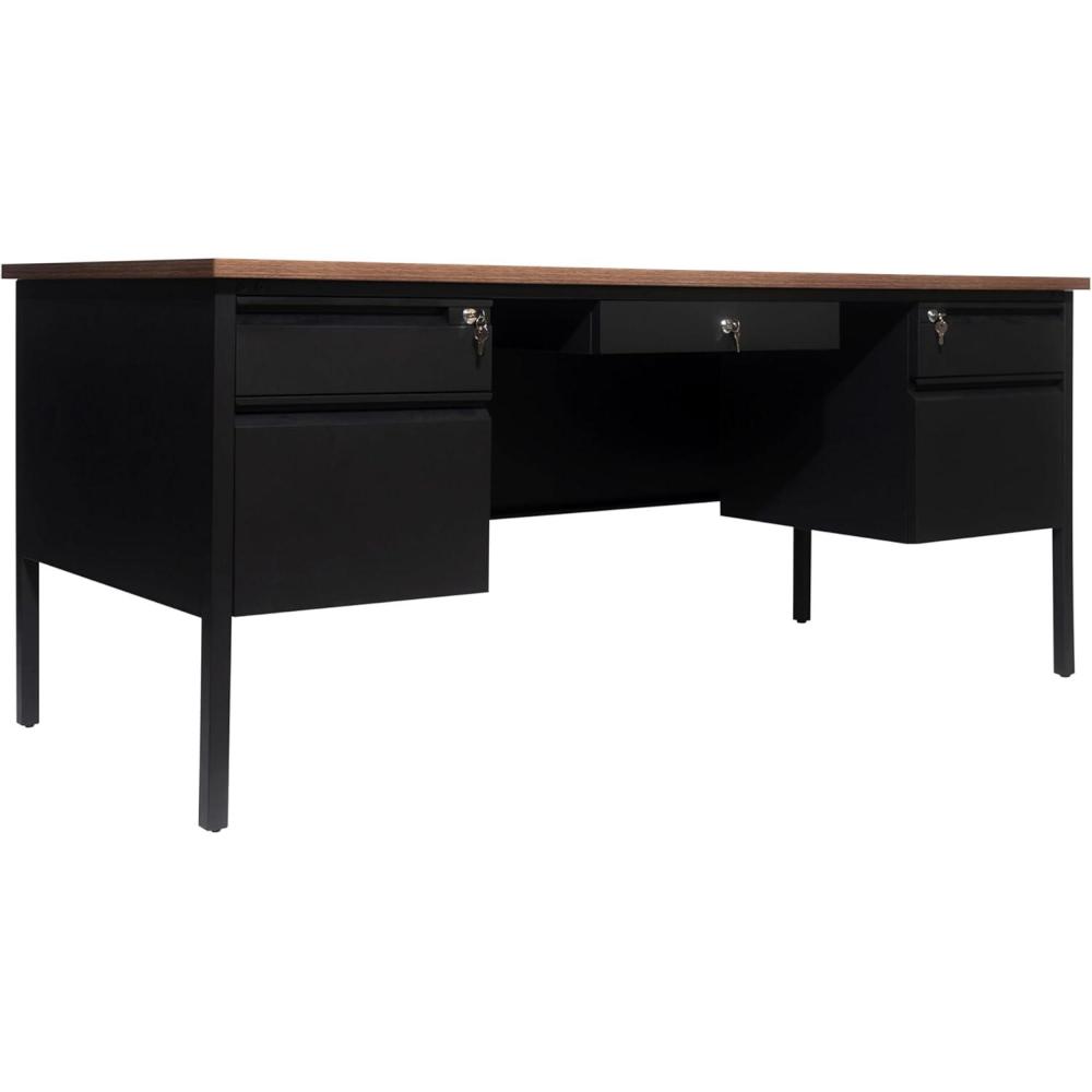 imageFlash Furniture Cambridge Double Pedestal Desk with 5 Locking Drawers Commercial Grade Teachers or Office Desk 30x70 Metal Frame White OakBlackWalnut