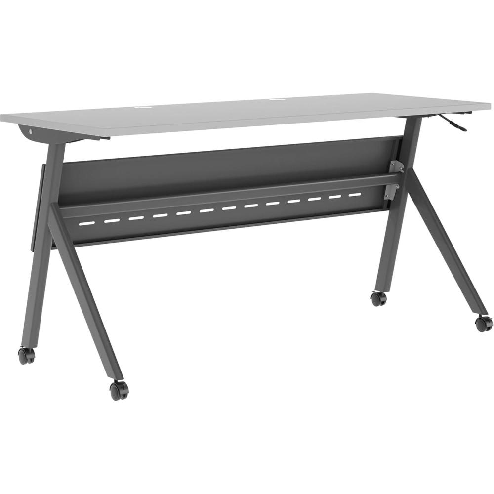 imageFlash Furniture Davis Commercial Nesting Flip Training Table HeavyDuty Steel Frame and YLegs Modesty Panel 1quot Thick Tabletop 60quot x 24quot Gray TopBlack FrameGray TopGray Frame
