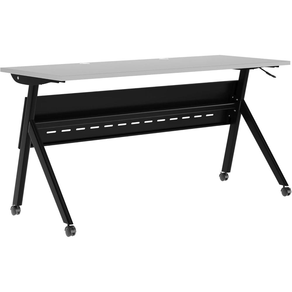 imageFlash Furniture Davis Commercial Nesting Flip Training Table HeavyDuty Steel Frame and YLegs Modesty Panel 1quot Thick Tabletop 60quot x 24quot Gray TopBlack FrameGray TopBlack Frame